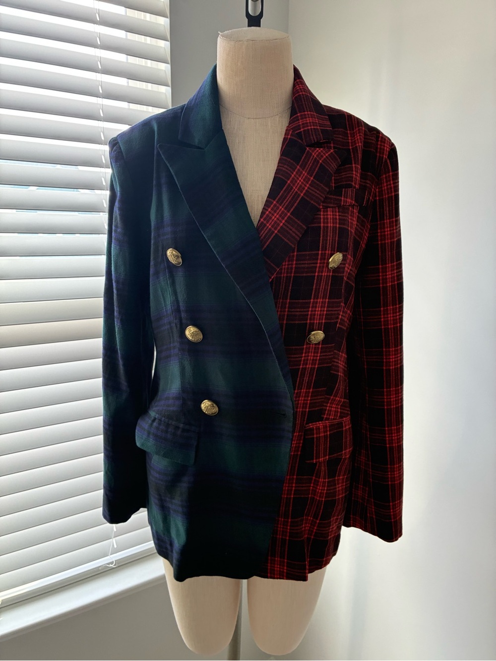 Steve Madden Women's Double Breasted Simone Mixed Plaid Blazer